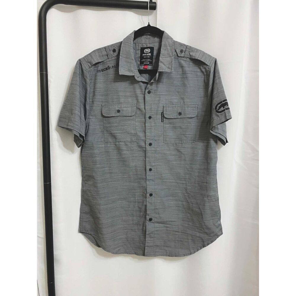 Ecko Unltd Gray Short Sleeve Button Front Shirt Men's Large